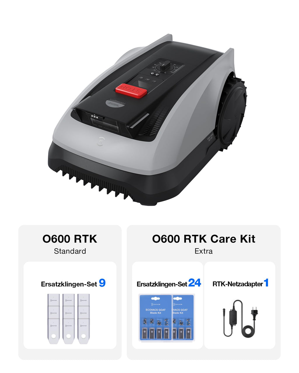 ECOVACS Goat O600 RTK Care Kit Mähroboter Ohne Begrenzungskabel, 600 m², RTK+Vision-Navigation, Rasenmähroboter, KI-Hindernisvermeidung, App Steuerung, Passiert 0,7 M Schmale Stellen