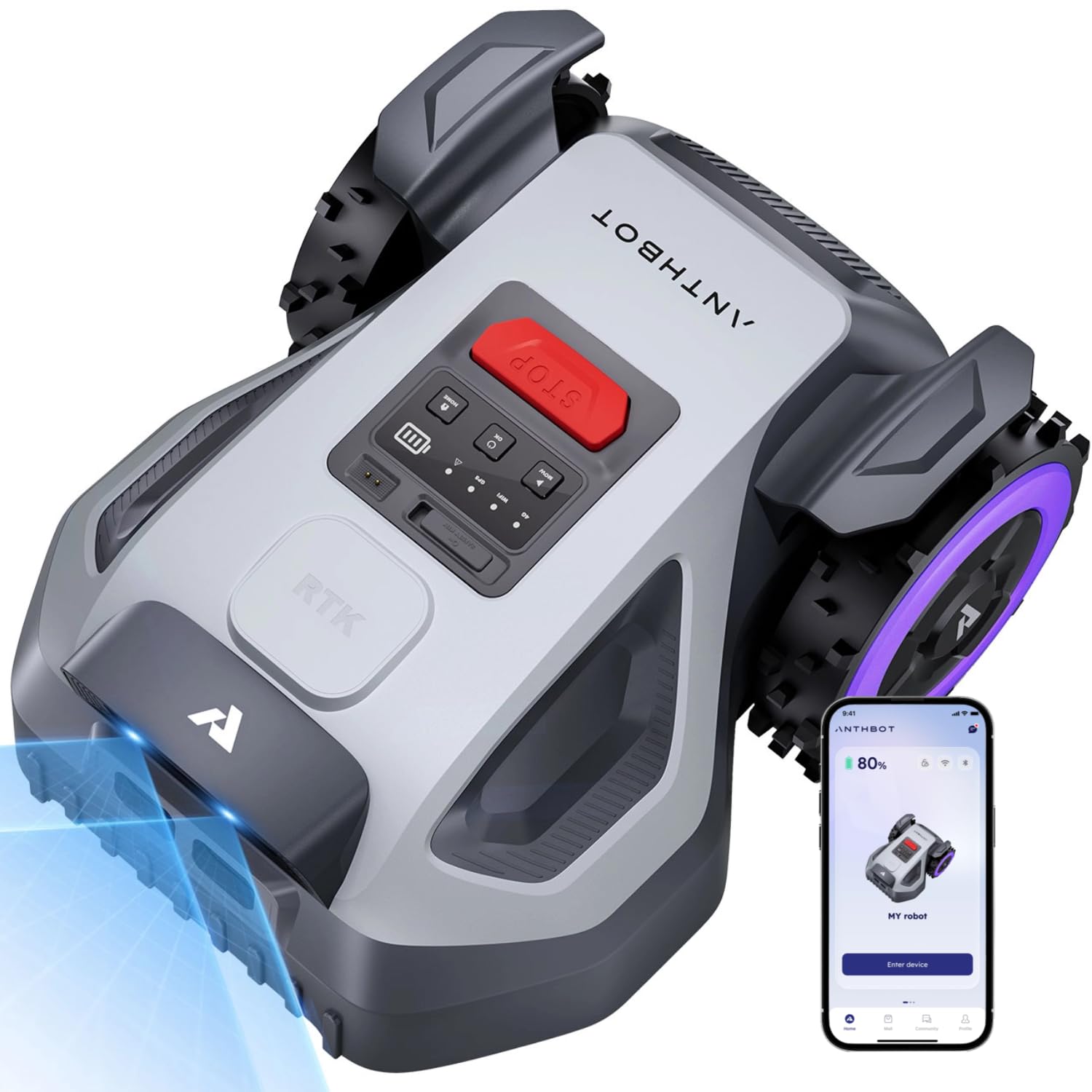 ANTHBOT M5 Mähroboter ohne Begrenzungskabel, Neuer Genie mit NRTK-Navigation & Dual-Kamera, 700 m², Schnitthöhe per App, KI-Hindernisvermeidung, Rasenroboter mit 45% Steigung, für enge 0,65-m-Passagen