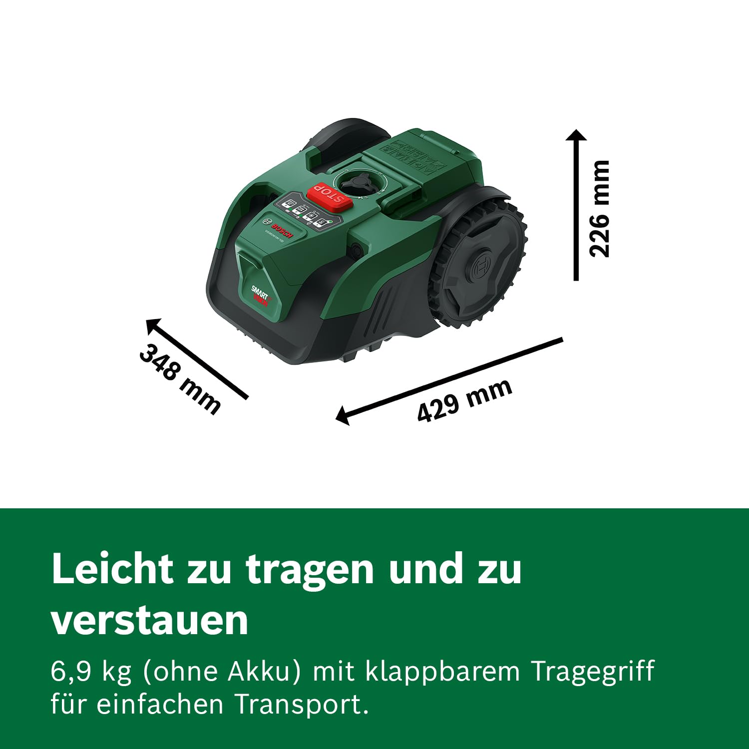 Bosch Akku-Mähroboter VISIMOW18V-100 (für Rasenflächen bis 100 m², Schnittbreite: 16 cm, Schnitthöhe: 20-60 mm, ohne Akku)