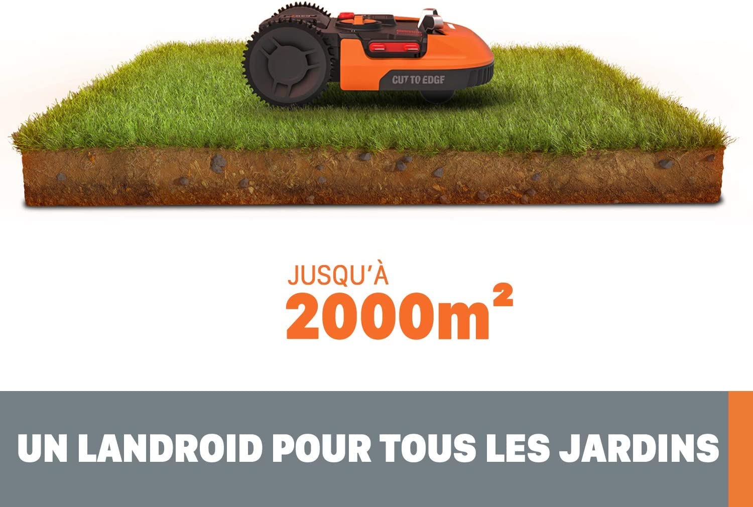 WORX Landroid L WR155E Mähroboter/Akkurasenmäher für große Gärten/Selbstfahrender Rasenmäher für einen sauberen Rasenschnitt im Handumdrehen, Orange, 2000 m2