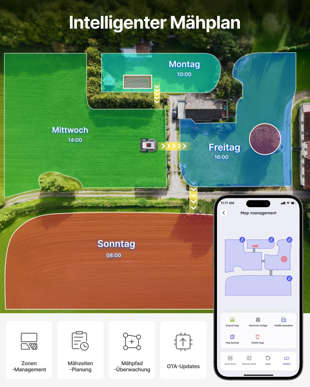 ANTHBOT M9 Rasenmäher Roboter ohne Begrenzungsdraht, RTK-Navigation mit Dual-Vision, KI-Hindernisvermeidung, Mähroboter mit App-Steuerung, 45% Steigung, für mittelgroße bis große Gärten