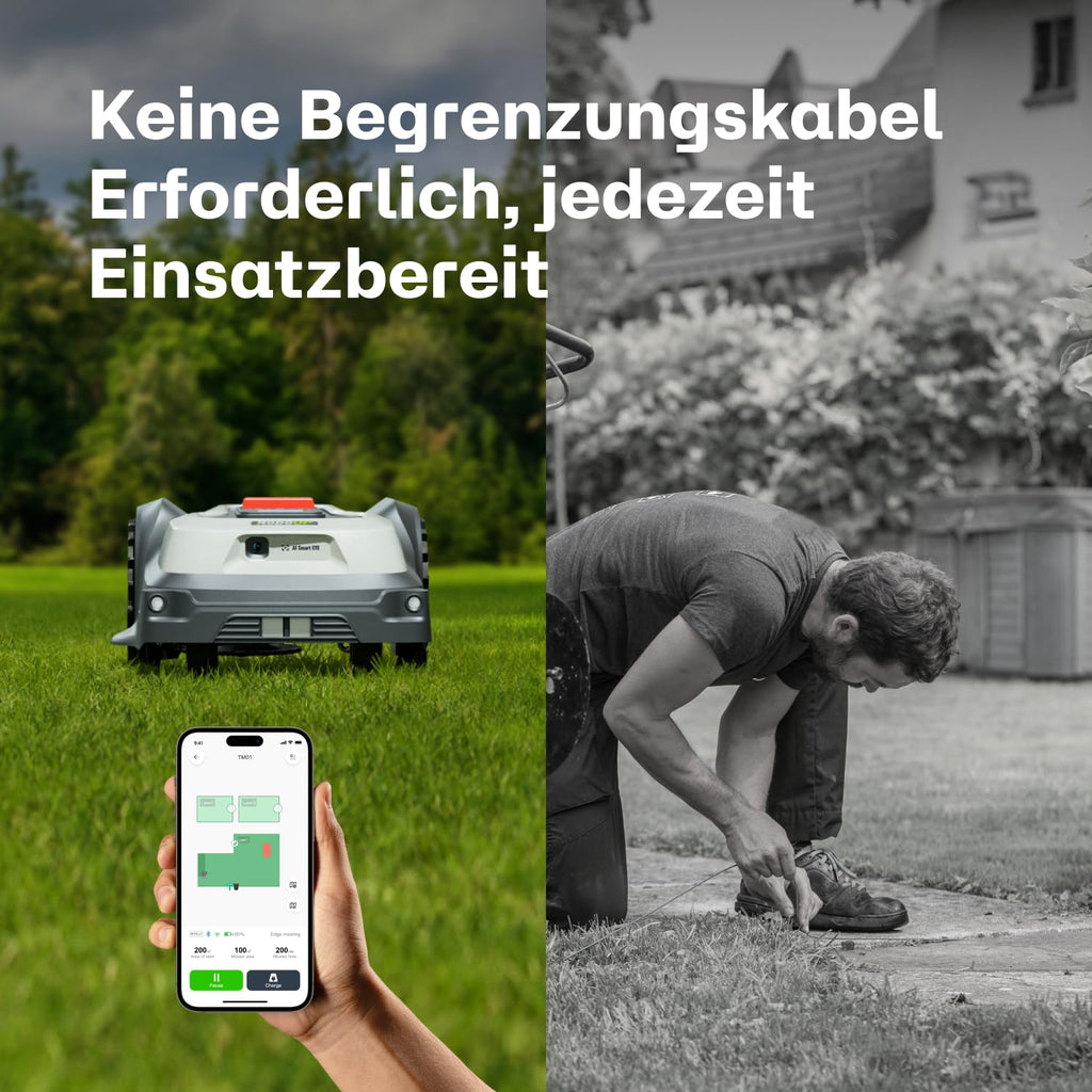 RoboUP T600 Mähroboter ohne Begrenzungskabel für 800㎡, RTK Gesteuerter Rasenmäher Roboter, Automatische u. manuelle Kartierung, Individuelles Mähen, KI Hinderniserkennung Mäher 20° Steigung