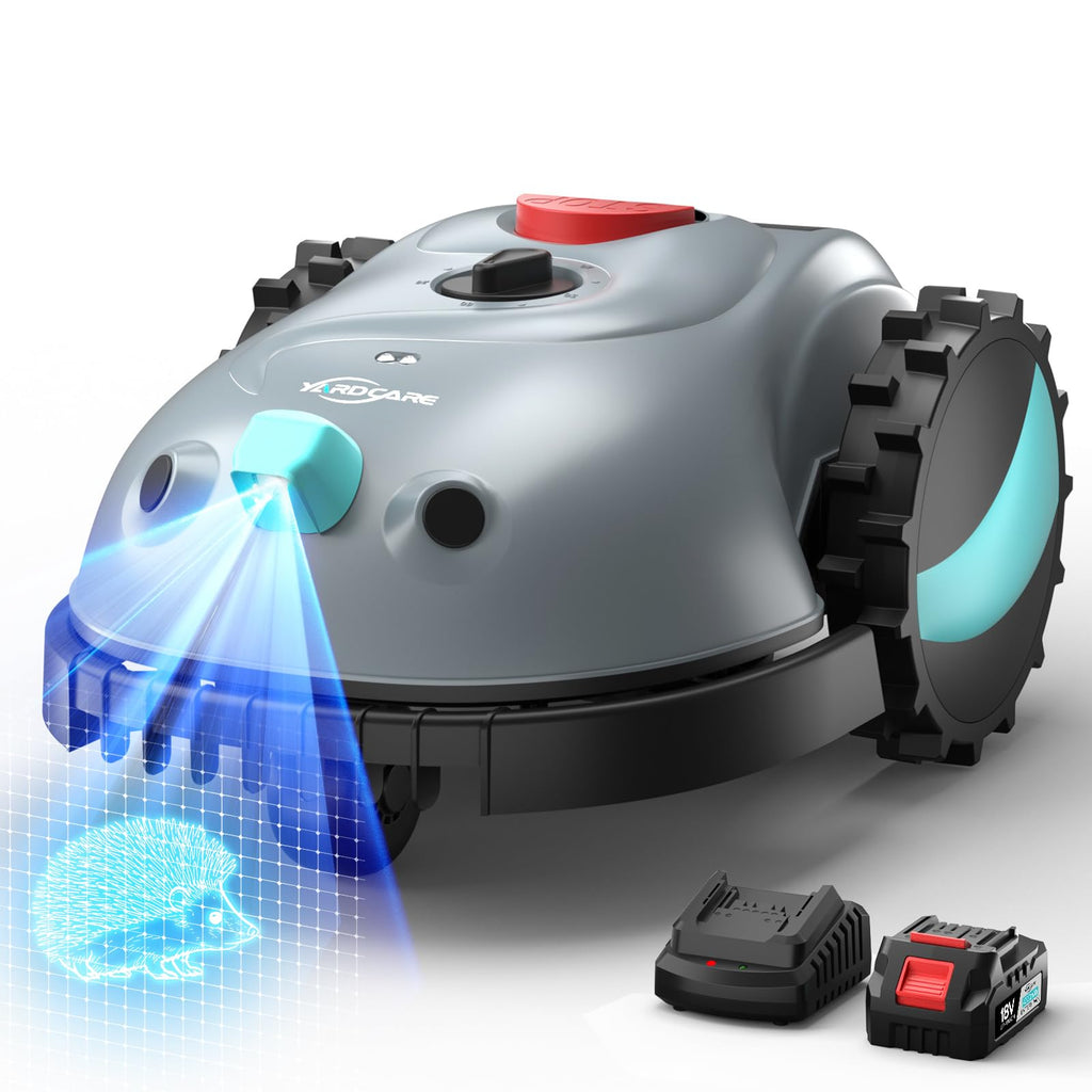 YARDCARE V100 Mähroboter ohne Begrenzungskabel Rasenroboter mit Kamera, Hindernisvermeidung, Vision Navigation, 4 Ah Akku Rasenmäher Roboter ohne Begrenzungsdraht 150㎡ mit Ersatzklingen, Spiralschnitt