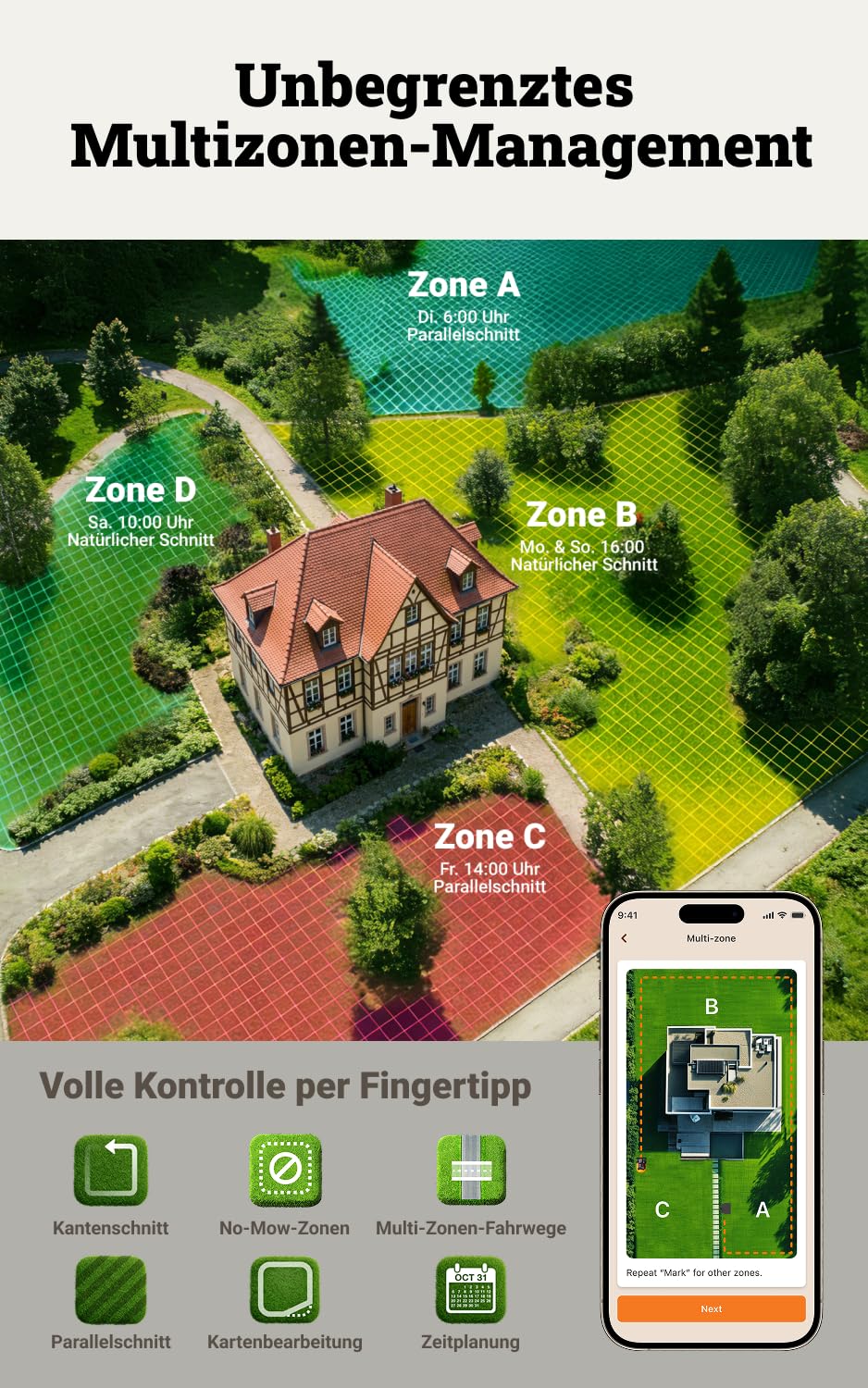 WORX Landroid Vision Cloud WR304E 2WD Mähroboter ohne Begrenzungskabel für 400 m² (KI-Hinderniserkennung, VSLAM+ RTK Cloud Navigation, Auto-Mapping, App-Steuerung)