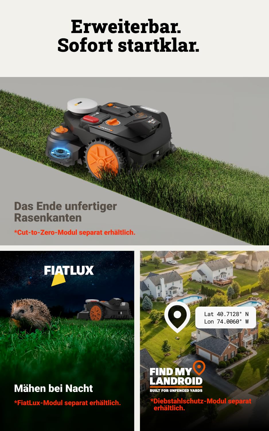 WORX Landroid Vision Cloud WR304E 2WD Mähroboter ohne Begrenzungskabel für 400 m² (KI-Hinderniserkennung, VSLAM+ RTK Cloud Navigation, Auto-Mapping, App-Steuerung)