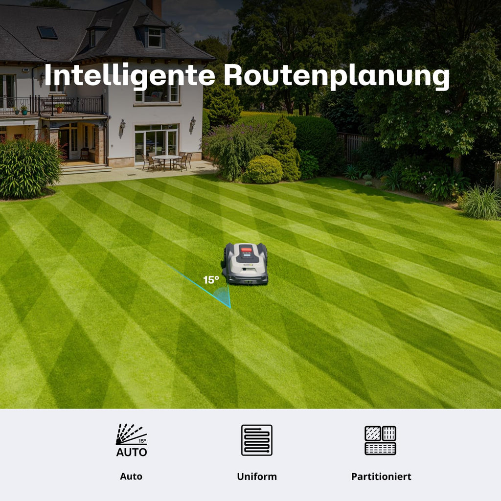 RoboUP T600 Mähroboter ohne Begrenzungskabel für 800㎡, RTK Gesteuerter Rasenmäher Roboter, Automatische u. manuelle Kartierung, Individuelles Mähen, KI Hinderniserkennung Mäher 20° Steigung