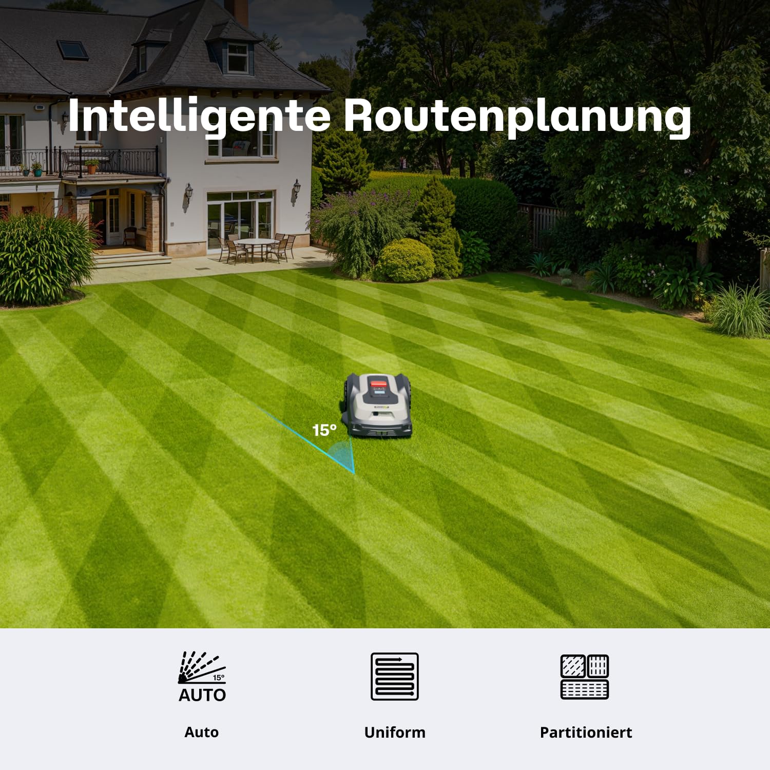 RoboUP T600 Mähroboter ohne Begrenzungskabel für 800㎡, RTK Gesteuerter Rasenmäher Roboter, Automatische u. manuelle Kartierung, Individuelles Mähen, KI Hinderniserkennung Mäher 20° Steigung