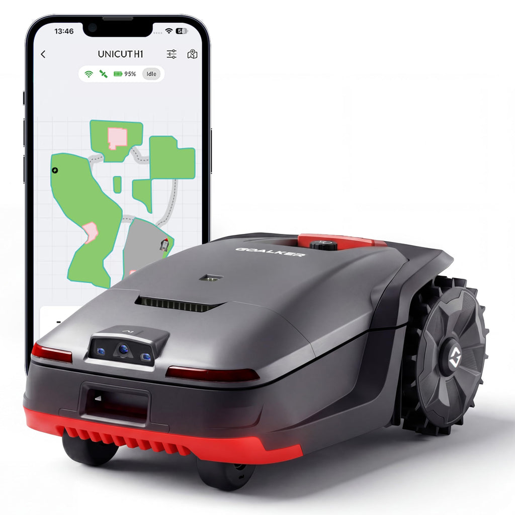 Goalker H1 Mähroboter ohne Begrenzungskabel – 5 IN 1: RTK+VSLAM Navigation, Dual LiDAR & KI-Kamera, 2000 m² Fläche, App-Steuerung, Hindernisvermeidung, präziser Kantenschnitt, 45% Steigung