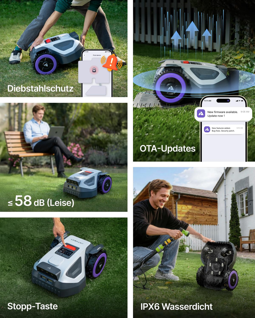 ANTHBOT M9 Rasenmäher Roboter ohne Begrenzungsdraht, RTK-Navigation mit Dual-Vision, KI-Hindernisvermeidung, Mähroboter mit App-Steuerung, 45% Steigung, für mittelgroße bis große Gärten