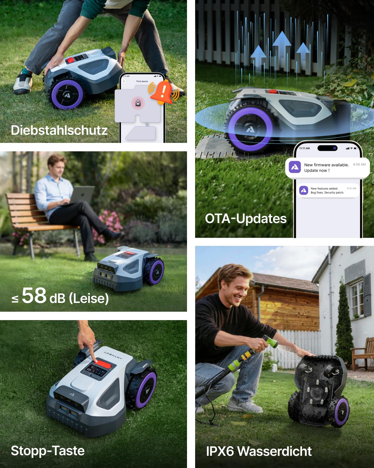 ANTHBOT M9 Rasenmäher Roboter ohne Begrenzungsdraht, RTK-Navigation mit Dual-Vision, KI-Hindernisvermeidung, Mähroboter mit App-Steuerung, 45% Steigung, für mittelgroße bis große Gärten
