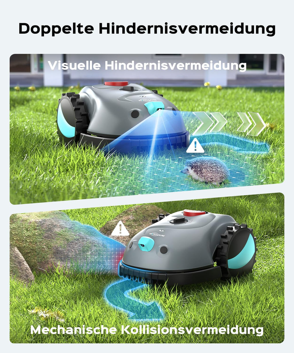 YARDCARE V100 Mähroboter ohne Begrenzungskabel Rasenroboter mit Kamera, Hindernisvermeidung, Vision Navigation, 4 Ah Akku Rasenmäher Roboter ohne Begrenzungsdraht 150㎡ mit Ersatzklingen, Spiralschnitt