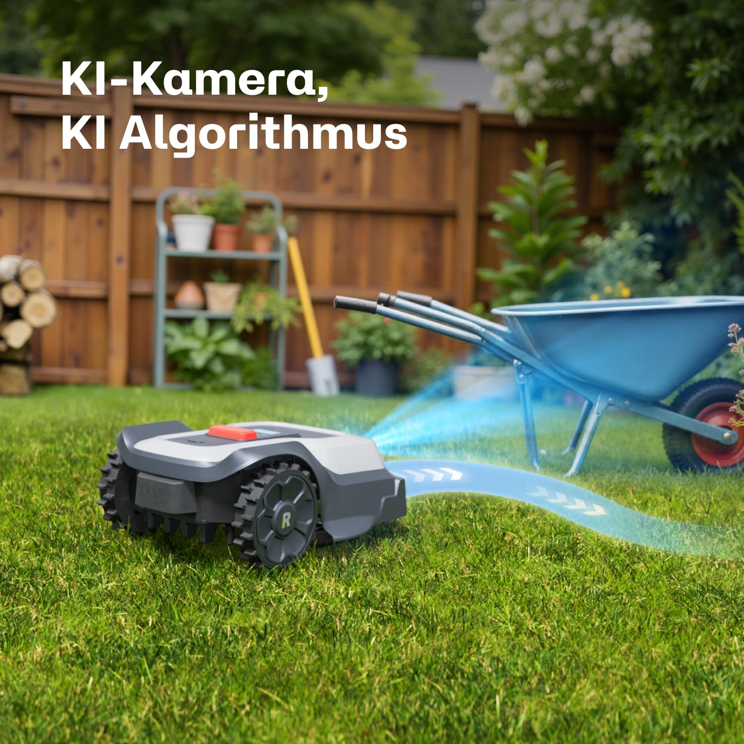 RoboUP T600 Mähroboter ohne Begrenzungskabel für 800㎡, RTK Gesteuerter Rasenmäher Roboter, Automatische u. manuelle Kartierung, Individuelles Mähen, KI Hinderniserkennung Mäher 20° Steigung