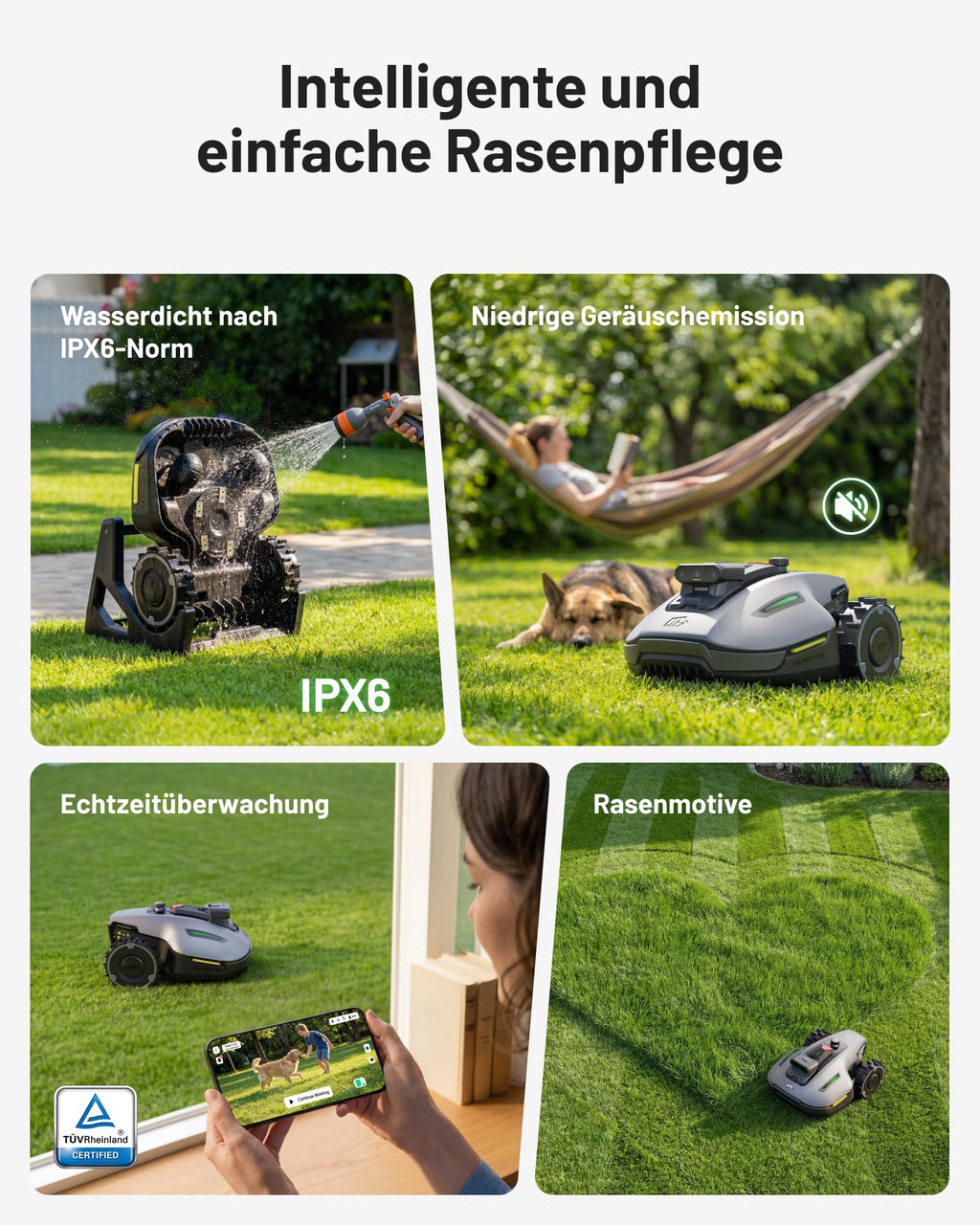 MAMMOTION YUKA mini 2 500 Mähroboter ohne Begrenzungskabel, Garten bis 500m², Kein RTK, Kein Signalabbruch, KI TrueVision-Navigation, Auto-Mehrzonen-Kartierung, DropMow, 45% Steigung, 4,5Ah-Akku