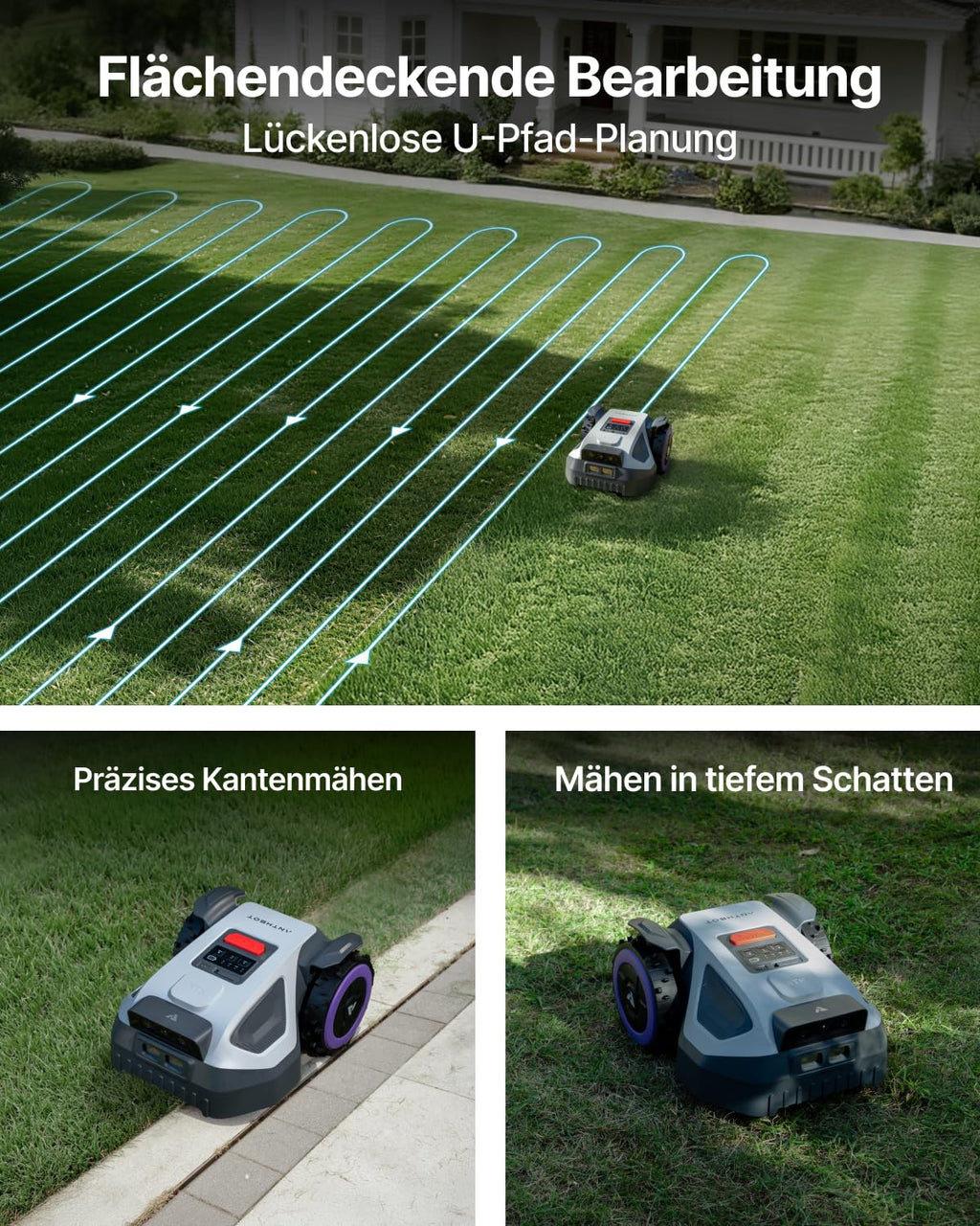 ANTHBOT M9 Rasenmäher Roboter ohne Begrenzungsdraht, RTK-Navigation mit Dual-Vision, KI-Hindernisvermeidung, Mähroboter mit App-Steuerung, 45% Steigung, für mittelgroße bis große Gärten