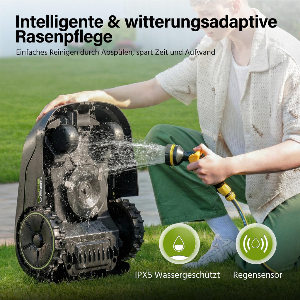 SUNTEK SRM2050 Mähroboter ohne Begrenzungskabel, KI Pure Vision Rasenmäher Roboter für 500 m² mit automatischer Kartierung, 35% Steigung, Wasserdichtigkeit IPX5, Automatische Kartierung, APP-Steuerung