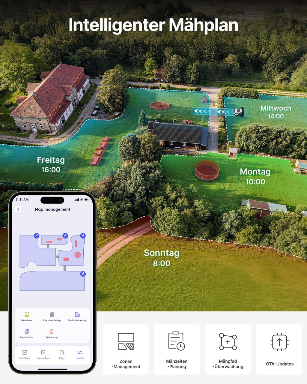 ANTHBOT M5 Mähroboter ohne Begrenzungskabel, Neuer Genie mit NRTK-Navigation & Dual-Kamera, 700 m², Schnitthöhe per App, KI-Hindernisvermeidung, Rasenroboter mit 45% Steigung, für enge 0,65-m-Passagen