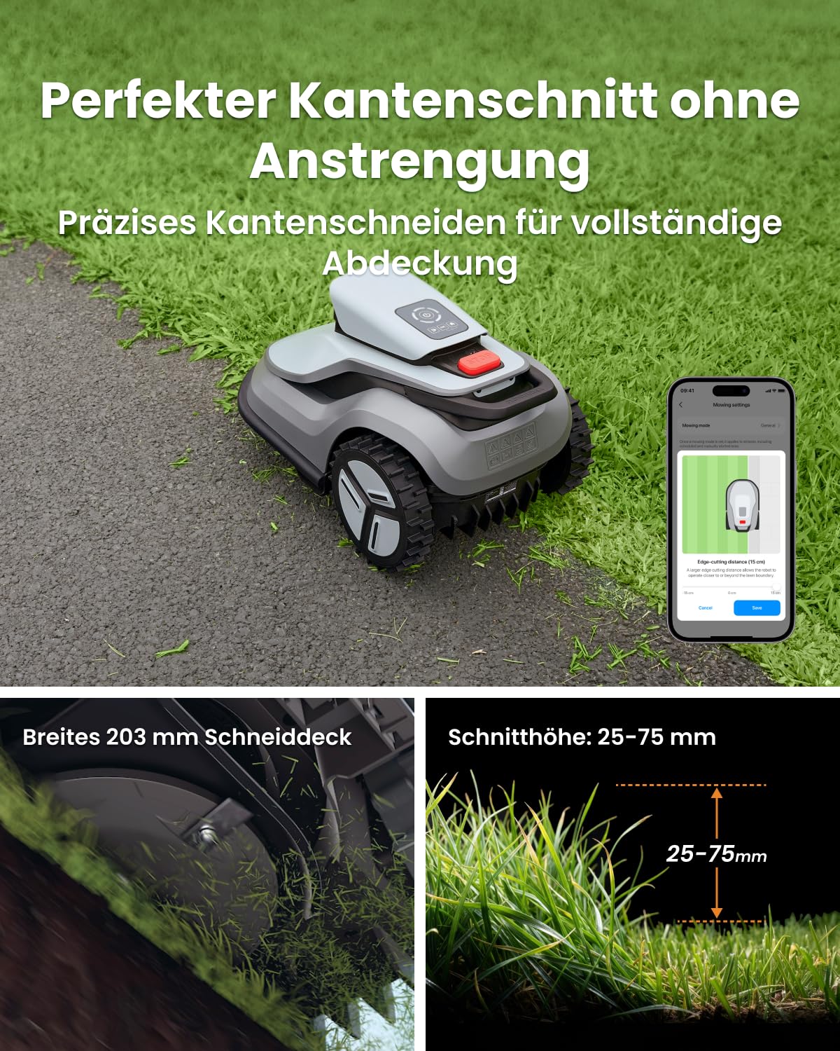 TerraMow V600 Mähroboter ohne Begrenzungskabel mit Garage, Tri-AI Vision-Technologie ohne Kabel-/RTK-Signalprobleme, DropMow automatische Kartierung max. 600 ㎡, KI Vision-Navigation 3.8Ah-Akku