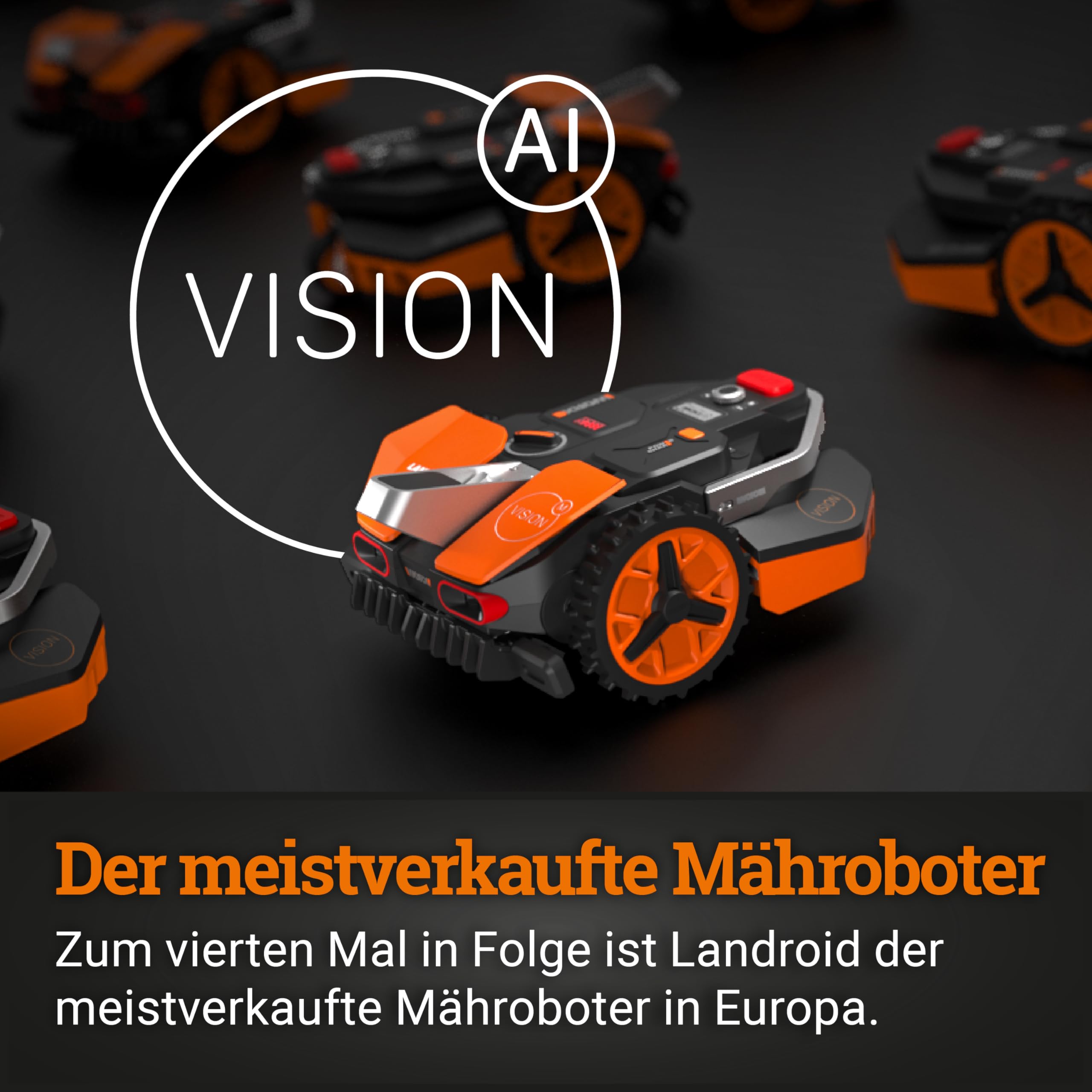 WORX Landroid Vision S250 WR202E - Mähroboter ohne Begrenzungskabel für Gärten bis 250m², AI Rasenmäher Roboter (WLAN & Bluetooth, aktive Hindernisvermeidung mit KI-Technologie, Igelschutz)