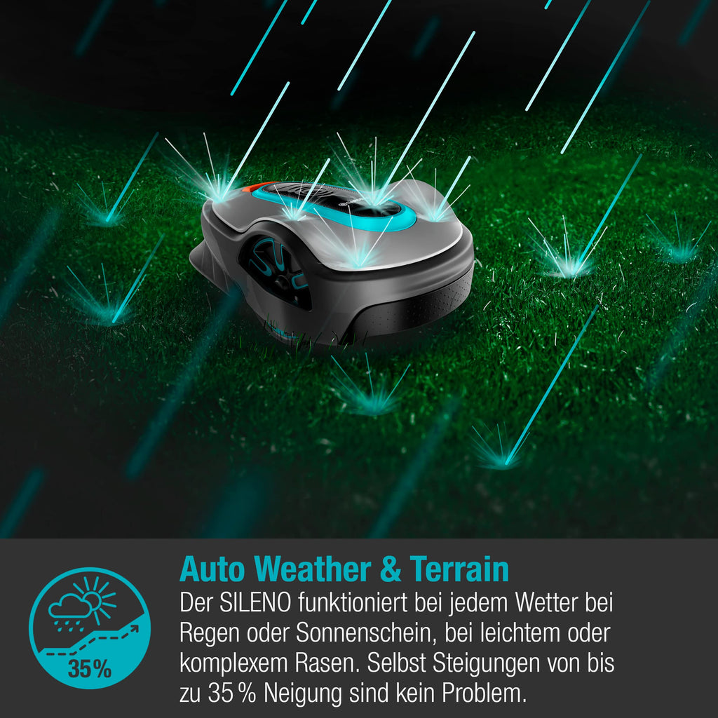Gardena SILENO life: Mähroboter für Rasenflächen bis 1000 m², Bluetooth-App bedienbar, Easy-Passage-Funktion, mit 57 db(A) sehr leise, Steigungen bis zu 35 Prozent, mäht bei jedem Wetter (15102-20)