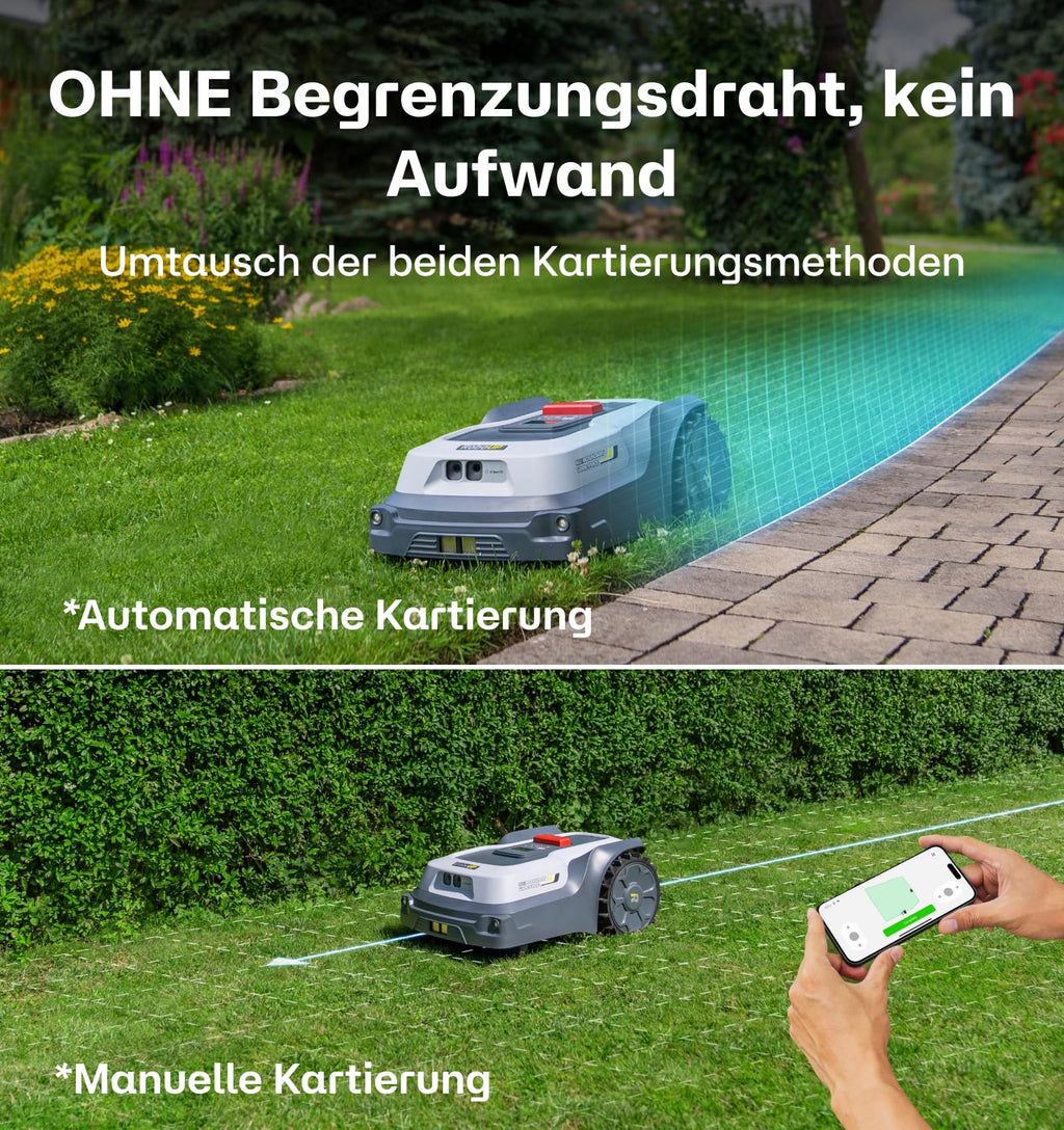 RoboUP T600 Mähroboter ohne Begrenzungskabel für 800㎡, RTK Gesteuerter Rasenmäher Roboter, Automatische u. manuelle Kartierung, Individuelles Mähen, KI Hinderniserkennung Mäher 20° Steigung