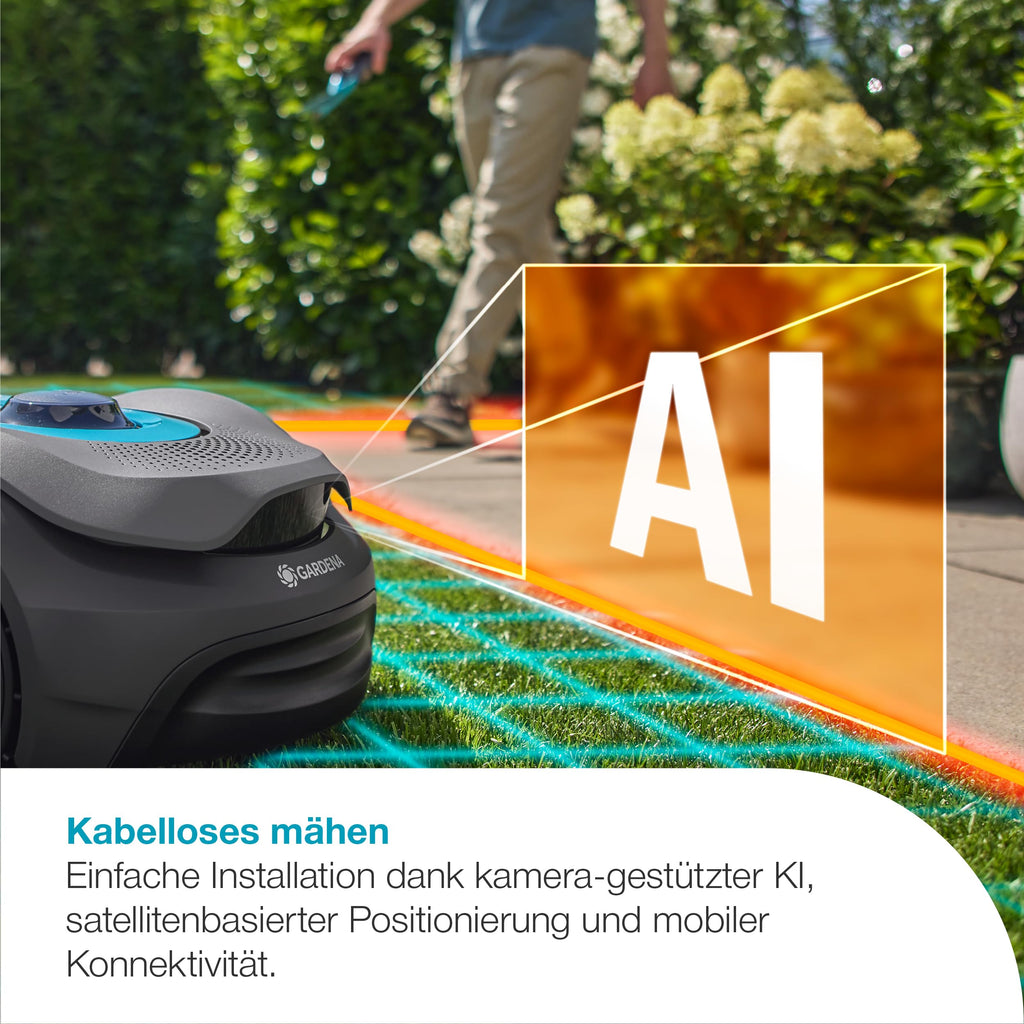 Gardena smart SILENO Sense 400 m² Mähroboter: Technologie ohne Begrenzungskabel, Mähen mit KI, Eingebaute Kamera (19941-20)