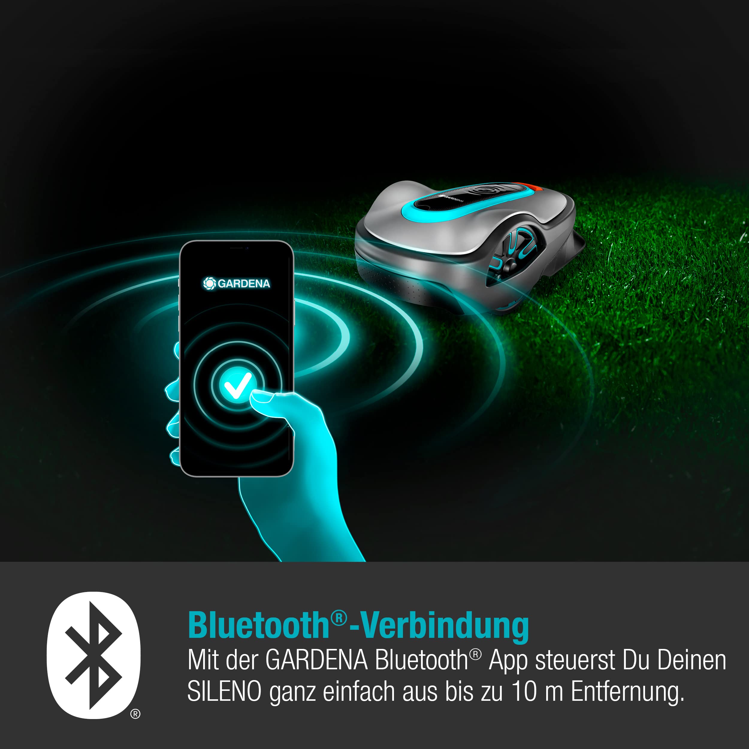 Gardena SILENO life: Mähroboter für Rasenflächen bis 1000 m², Bluetooth-App bedienbar, Easy-Passage-Funktion, mit 57 db(A) sehr leise, Steigungen bis zu 35 Prozent, mäht bei jedem Wetter (15102-20)