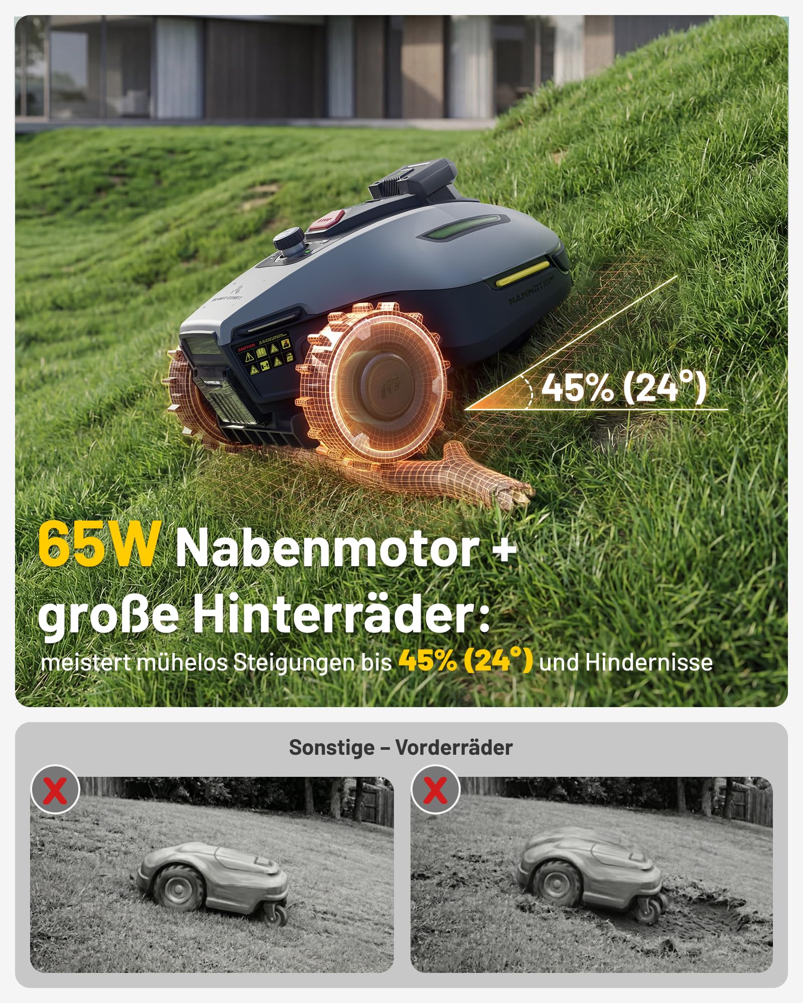 MAMMOTION YUKA mini 2 500 Mähroboter ohne Begrenzungskabel, Garten bis 500m², Kein RTK, Kein Signalabbruch, KI TrueVision-Navigation, Auto-Mehrzonen-Kartierung, DropMow, 45% Steigung, 4,5Ah-Akku