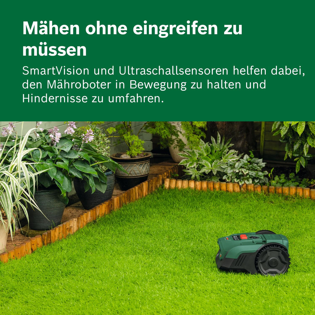 Bosch Akku-Mähroboter VISIMOW18V-100 (für Rasenflächen bis 100 m², Schnittbreite: 16 cm, Schnitthöhe: 20-60 mm, ohne Akku)