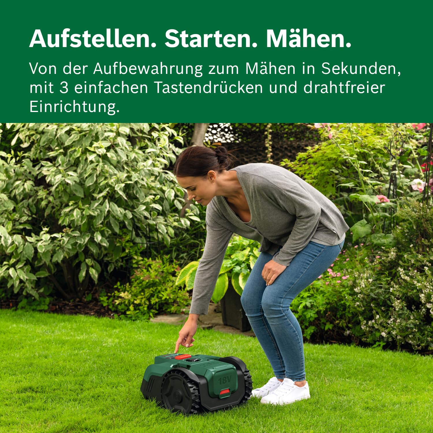 Bosch Akku-Mähroboter VISIMOW18V-100 (für Rasenflächen bis 100 m², Schnittbreite: 16 cm, Schnitthöhe: 20-60 mm, ohne Akku)