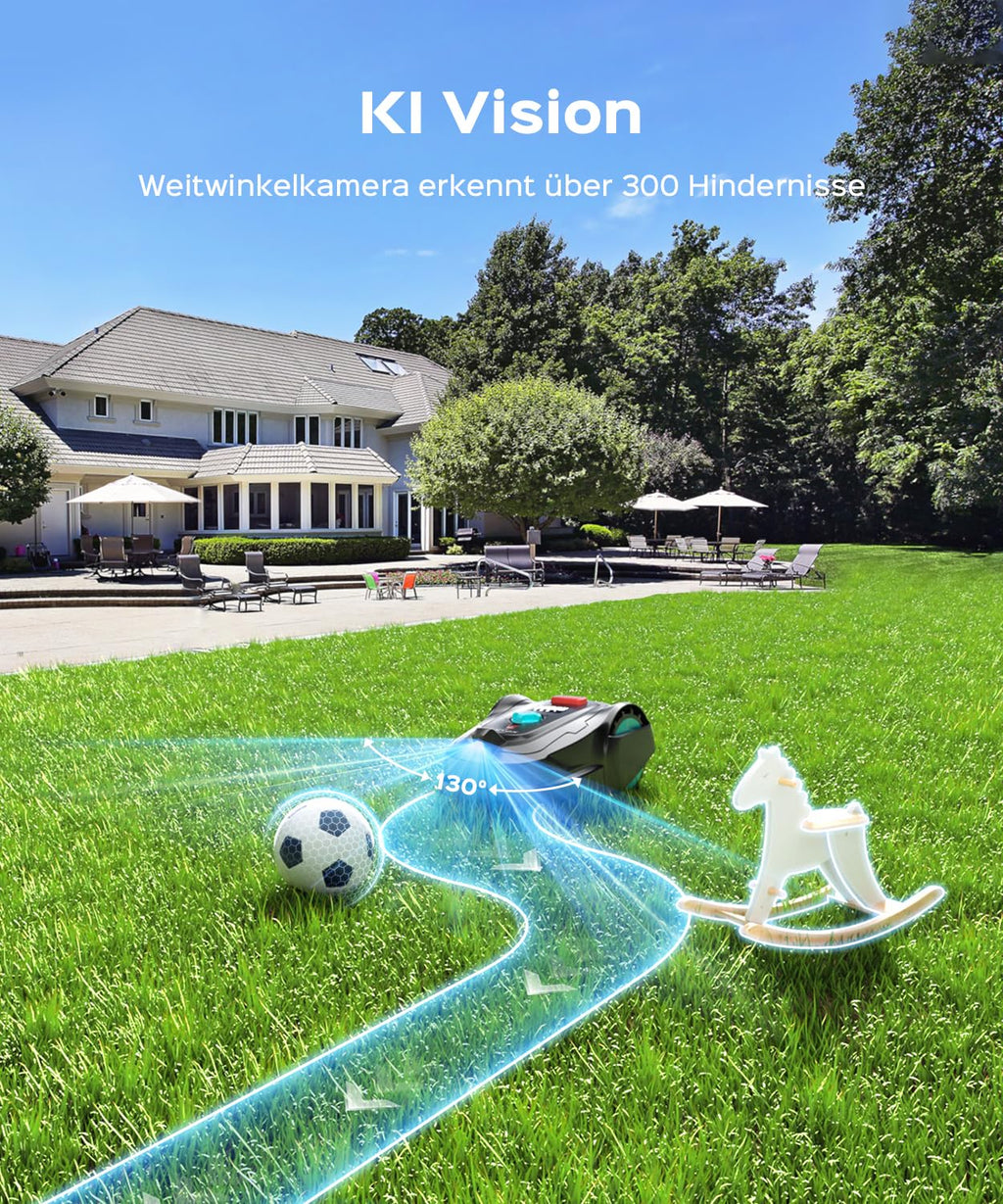 YARDCARE M800Plus Mähroboter ohne Begrenzungskabel,Max. 800 m²,GPS Positionierung+KI Vision,U-förmige Bahnen,Rasenmäher Roboter ohne Kabel mit App,automatische Aufladung, 150 Hinderniserkennungen