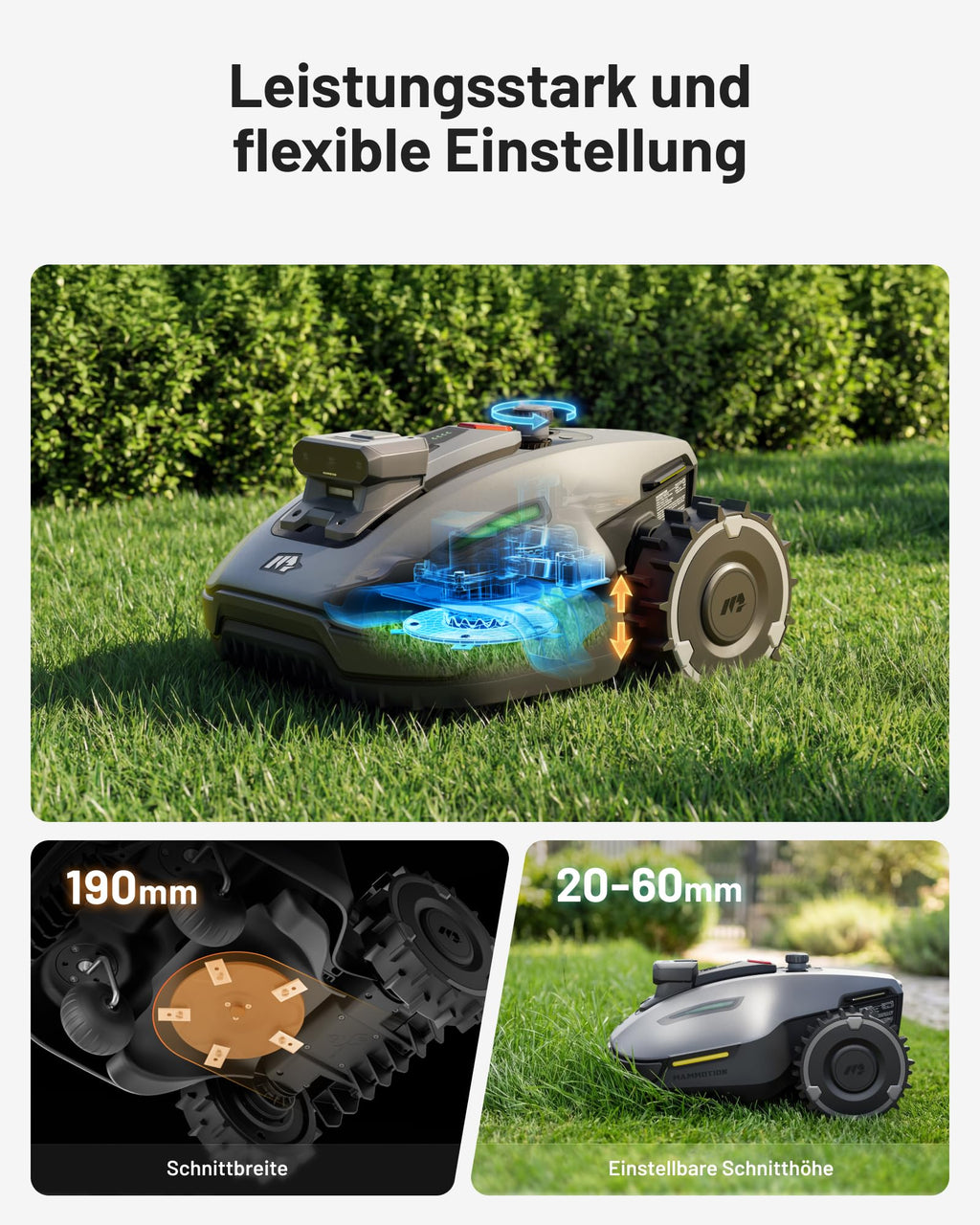 MAMMOTION YUKA mini 2 500 Mähroboter ohne Begrenzungskabel, Garten bis 500m², Kein RTK, Kein Signalabbruch, KI TrueVision-Navigation, Auto-Mehrzonen-Kartierung, DropMow, 45% Steigung, 4,5Ah-Akku
