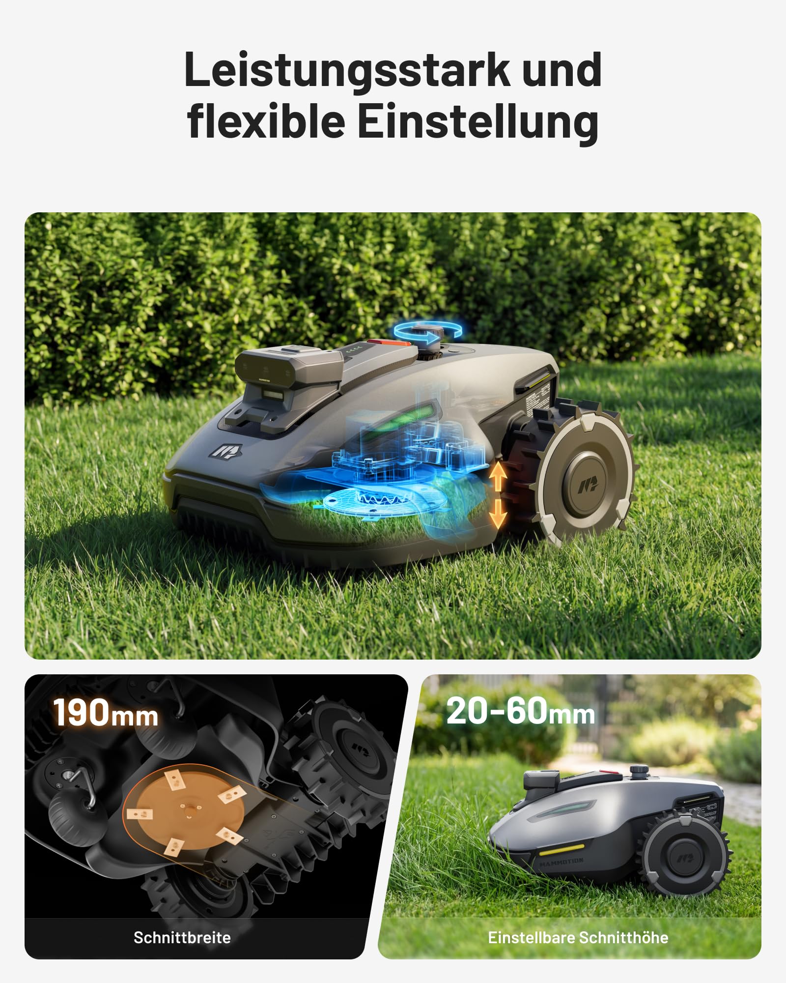 MAMMOTION YUKA mini 2 500 Mähroboter ohne Begrenzungskabel, Garten bis 500m², Kein RTK, Kein Signalabbruch, KI TrueVision-Navigation, Auto-Mehrzonen-Kartierung, DropMow, 45% Steigung, 4,5Ah-Akku