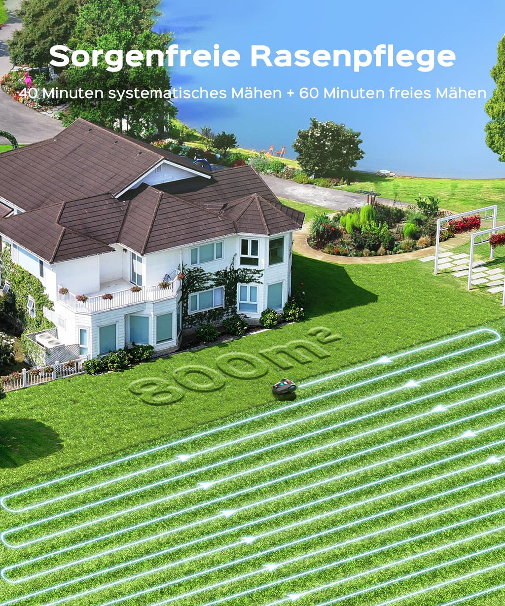 YARDCARE M800Plus Mähroboter ohne Begrenzungskabel,Max. 800 m²,GPS Positionierung+KI Vision,U-förmige Bahnen,Rasenmäher Roboter ohne Kabel mit App,automatische Aufladung, 150 Hinderniserkennungen
