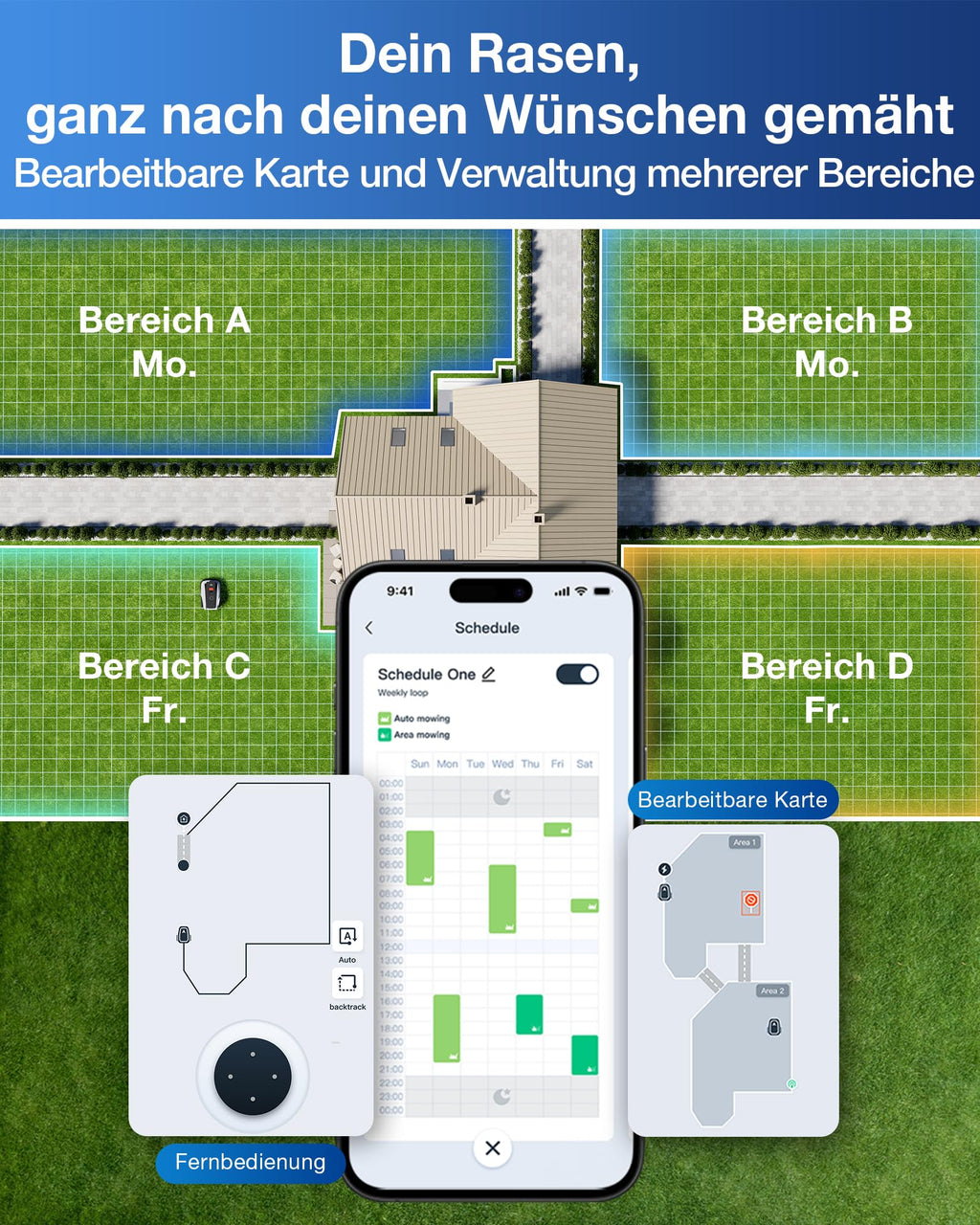 ECOVACS Goat O600 RTK Care Kit Mähroboter Ohne Begrenzungskabel, 600 m², RTK+Vision-Navigation, Rasenmähroboter, KI-Hindernisvermeidung, App Steuerung, Passiert 0,7 M Schmale Stellen