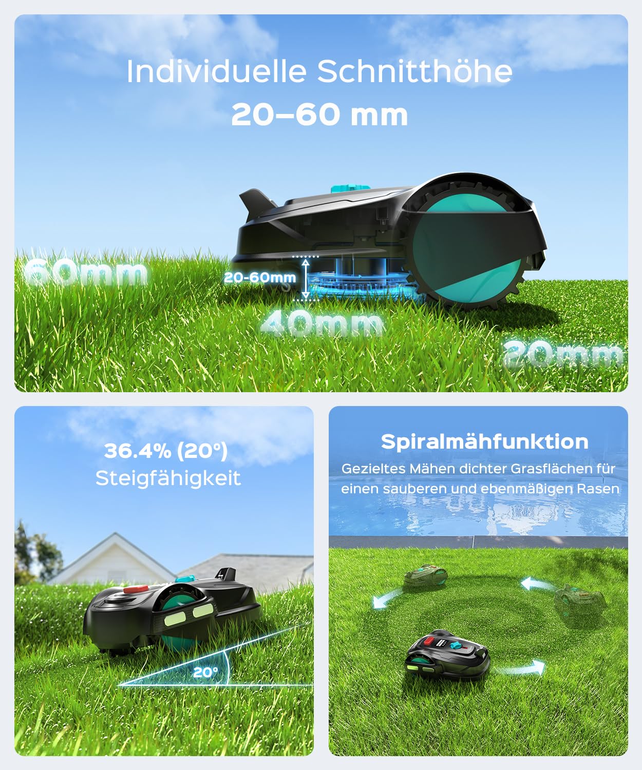 YARDCARE M800Plus Mähroboter ohne Begrenzungskabel,Max. 800 m²,GPS Positionierung+KI Vision,U-förmige Bahnen,Rasenmäher Roboter ohne Kabel mit App,automatische Aufladung, 150 Hinderniserkennungen