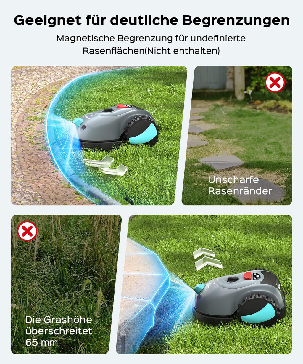 YARDCARE V100 Mähroboter ohne Begrenzungskabel Rasenroboter mit Kamera, Hindernisvermeidung, Vision Navigation, 4 Ah Akku Rasenmäher Roboter ohne Begrenzungsdraht 150㎡ mit Ersatzklingen, Spiralschnitt