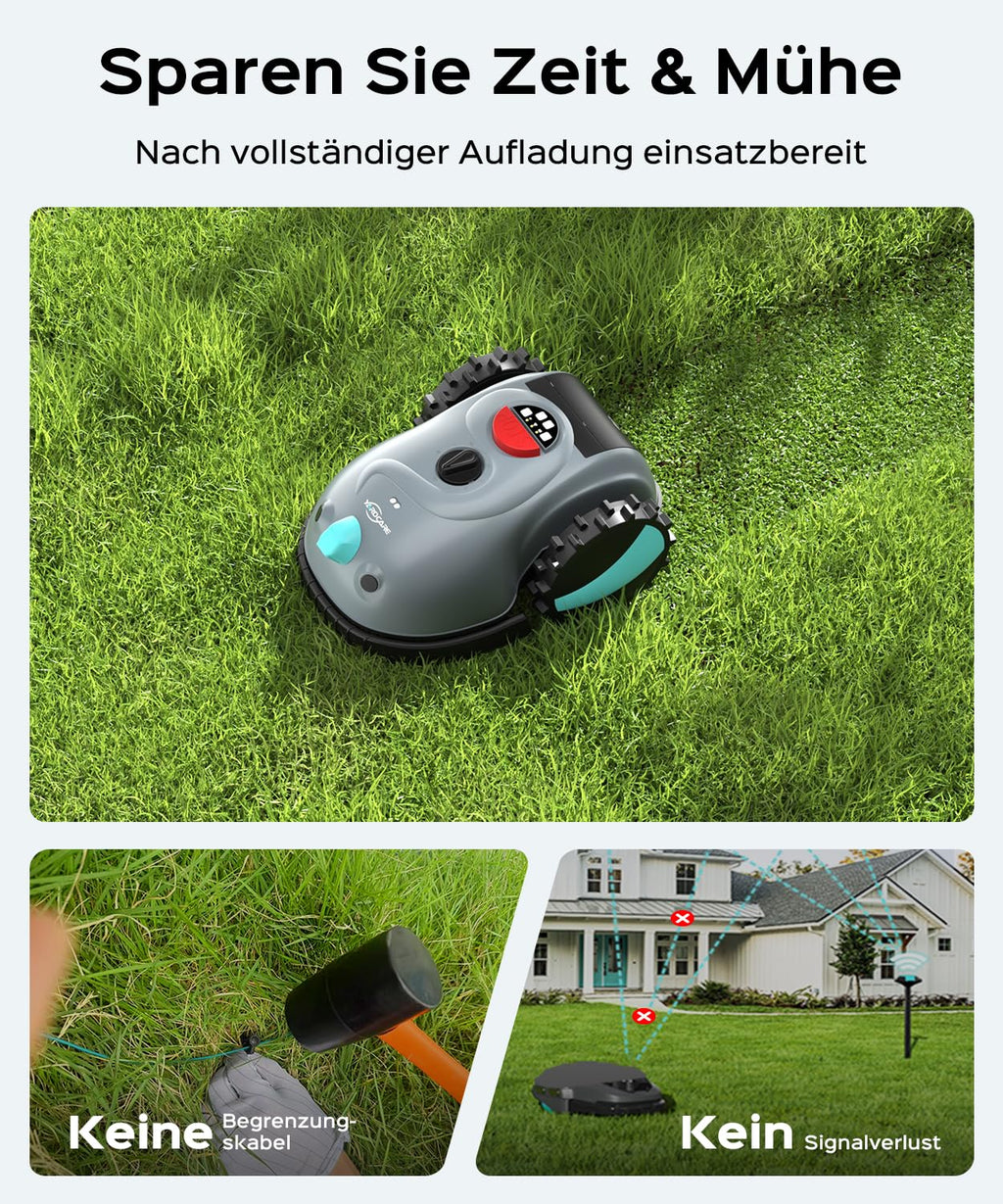 YARDCARE V100 Mähroboter ohne Begrenzungskabel Rasenroboter mit Kamera, Hindernisvermeidung, Vision Navigation, 4 Ah Akku Rasenmäher Roboter ohne Begrenzungsdraht 150㎡ mit Ersatzklingen, Spiralschnitt