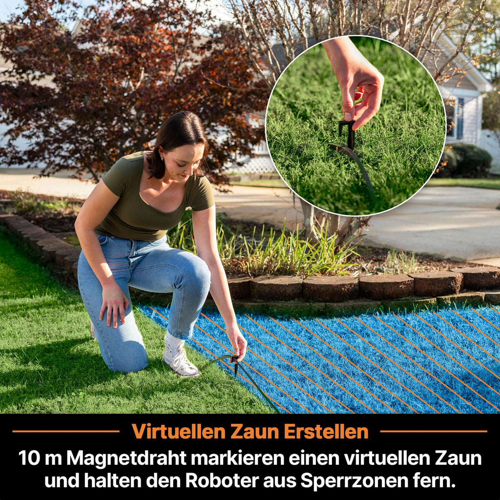 LawnMaster VBRM18AMIDR mähroboter ohne begrenzungskabel für bis zu 500㎡ 2ah Batterie Optische Navigation, Hindernisvermeidung, Automatische Ladestation, Verbotene-Zone-Funktion, WiFi & Bluetooth APP