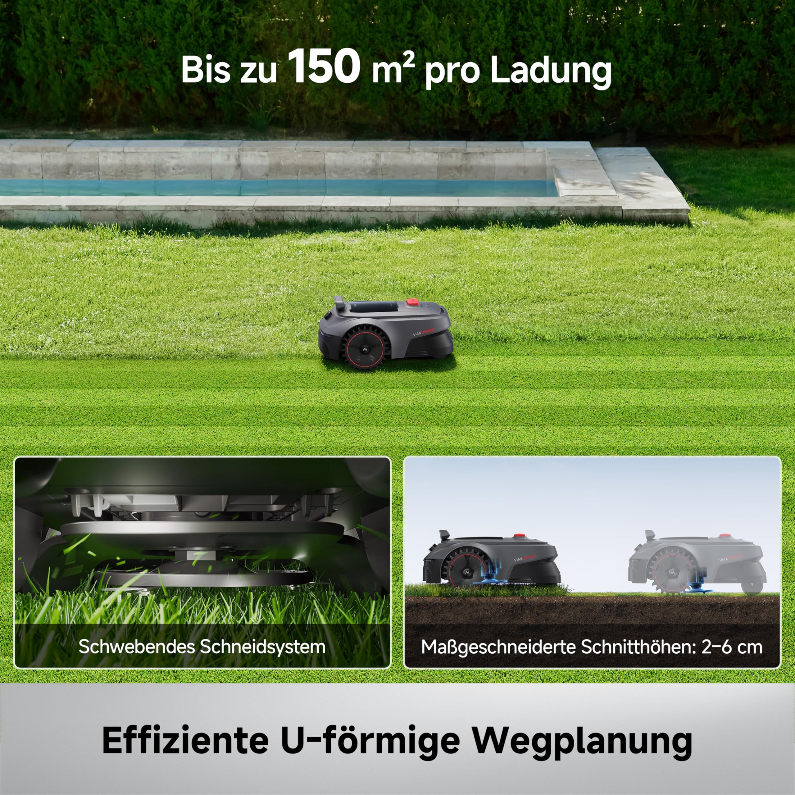 MOVA ViAX 500 Mähroboter Ohne Begrenzungskabel, Empf. 500 m², KI-gestützte Kartierung, 360°-LiDAR & Dual-KI-Vision, Intelligente Hindernisvermeidung, U-Fahrbahn, Kantenschnitt, App-Steuerung