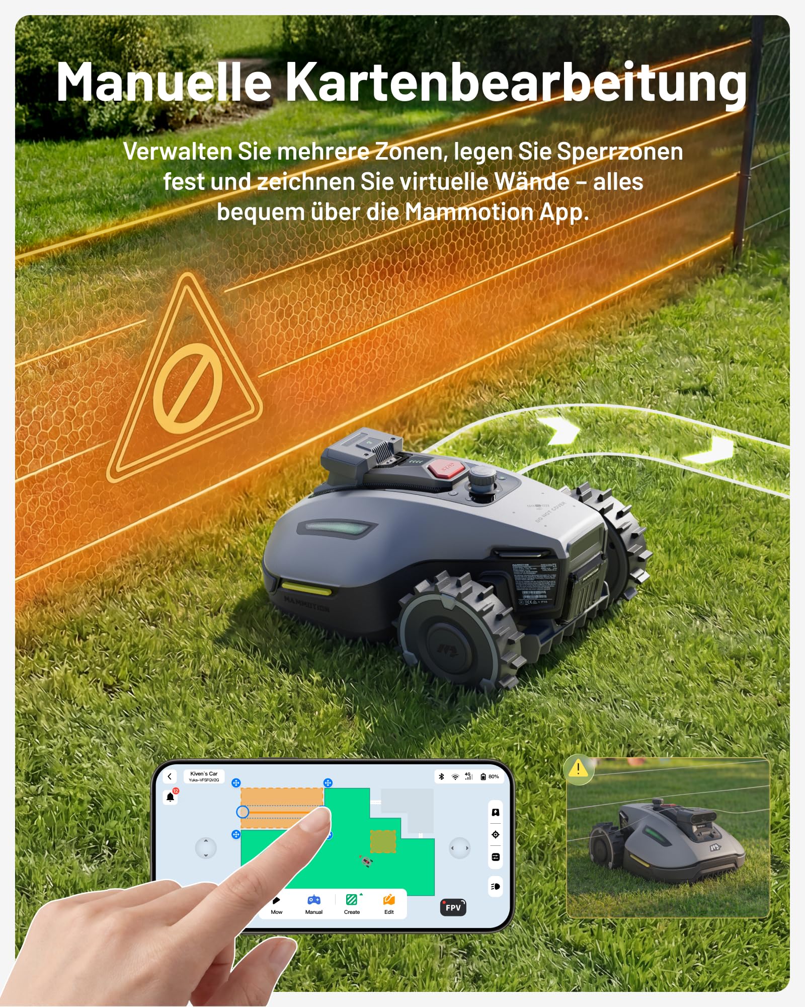 MAMMOTION YUKA mini 2 500 Mähroboter ohne Begrenzungskabel, Garten bis 500m², Kein RTK, Kein Signalabbruch, KI TrueVision-Navigation, Auto-Mehrzonen-Kartierung, DropMow, 45% Steigung, 4,5Ah-Akku