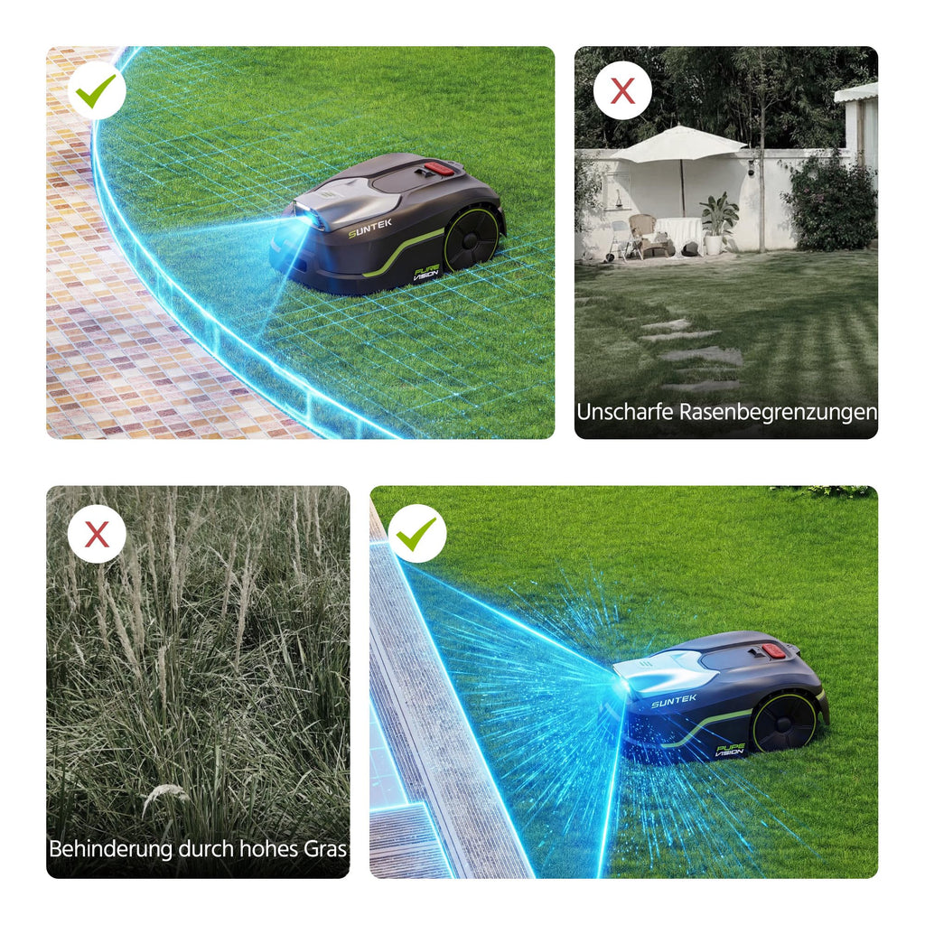 SUNTEK SRM2050 Mähroboter ohne Begrenzungskabel, KI Pure Vision Rasenmäher Roboter für 500 m² mit automatischer Kartierung, 35% Steigung, Wasserdichtigkeit IPX5, Automatische Kartierung, APP-Steuerung