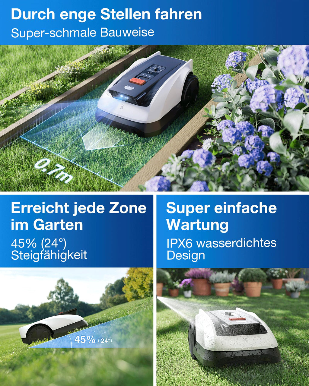 ECOVACS Goat O800 RTK Mähroboter ohne Begrenzungskabel, 800m², LiDAR-gestützte RTK+Vision Navigation, Rasenmäher Roboter, Auto-Kartierung, passiert 0,7m Engstellen, präzises Kantenmähen