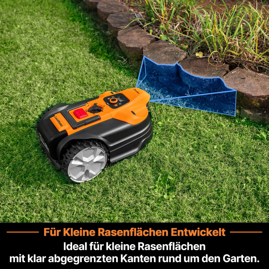 LawnMaster VBRM18AMIDR mähroboter ohne begrenzungskabel für bis zu 500㎡ 2ah Batterie Optische Navigation, Hindernisvermeidung, Automatische Ladestation, Verbotene-Zone-Funktion, WiFi & Bluetooth APP