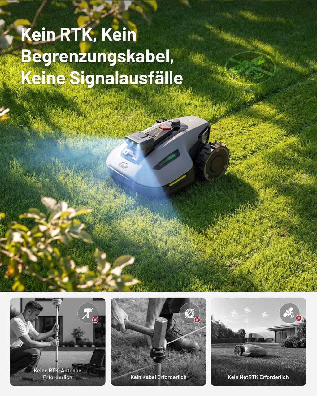 MAMMOTION YUKA mini 2 500 Mähroboter ohne Begrenzungskabel, Garten bis 500m², Kein RTK, Kein Signalabbruch, KI TrueVision-Navigation, Auto-Mehrzonen-Kartierung, DropMow, 45% Steigung, 4,5Ah-Akku