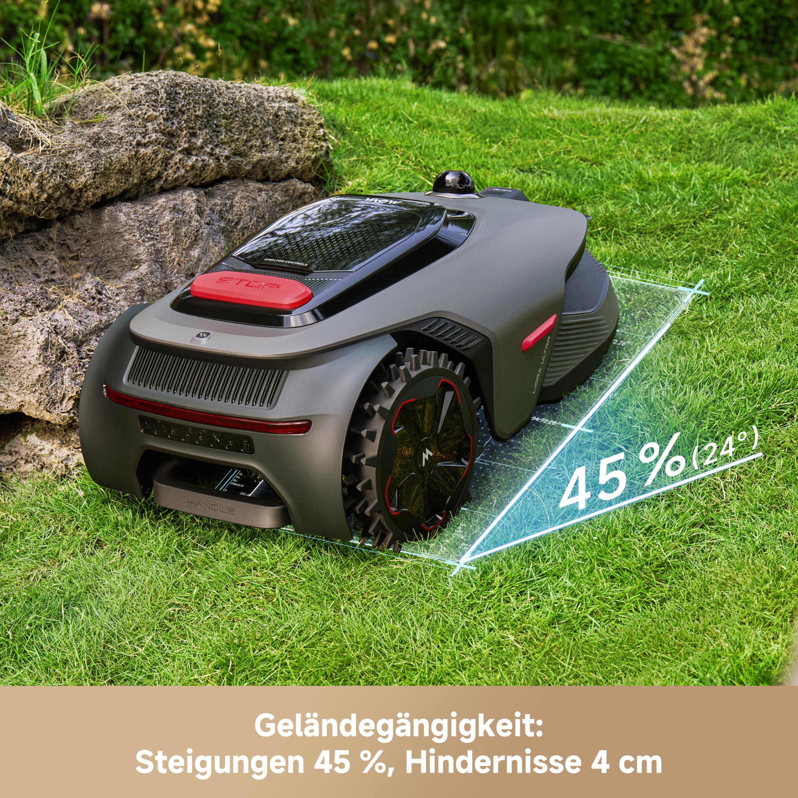 MOVA LiDAX Ultra 800 Mähroboter ohne Begrenzungskabel, Empf. 800 m², ohne RTK & automatische Kartenerstellung per 3D-LiDAR mit 360° & AI Vision, 5 cm Kantenschnitt, effiziente Wegeplanung in U-Form