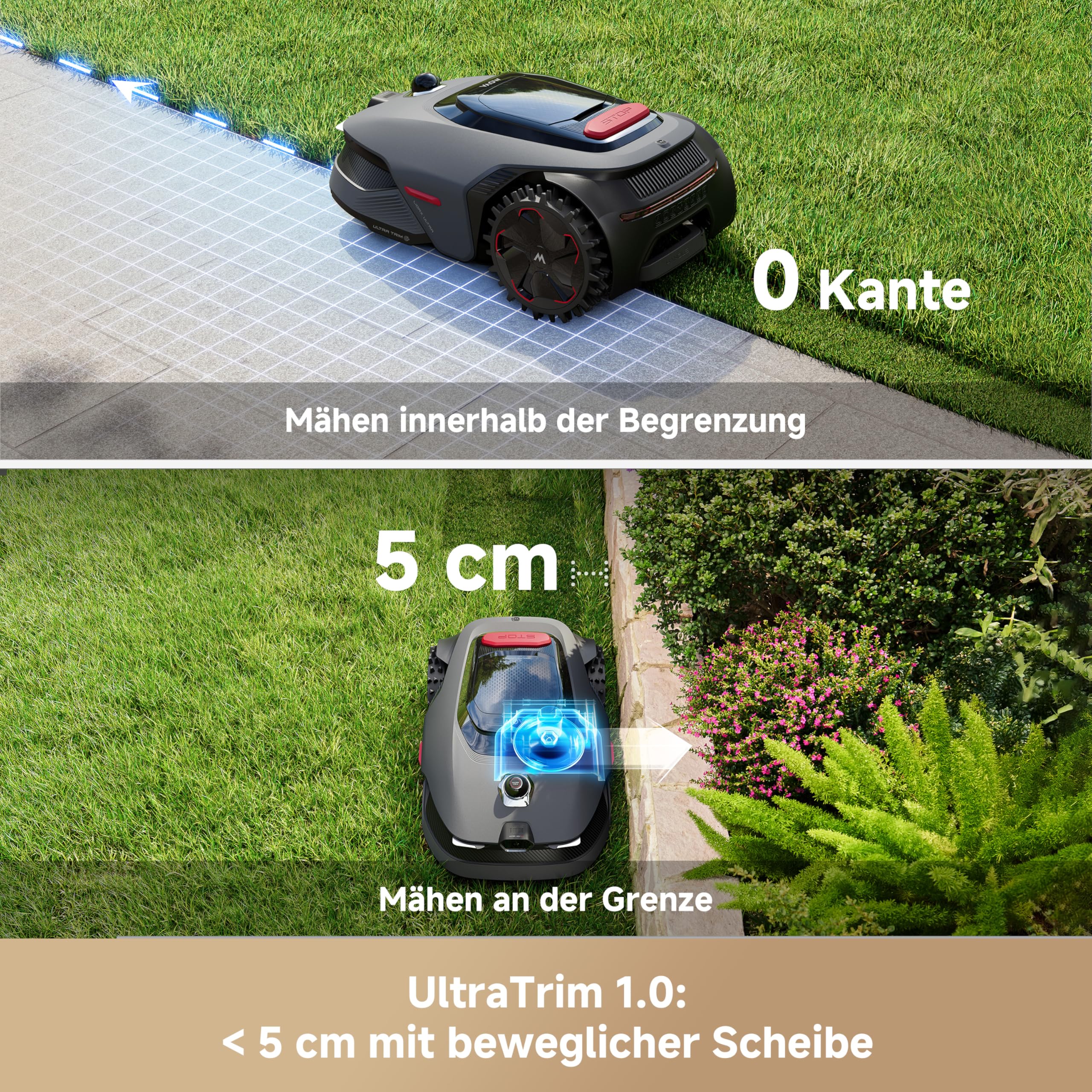 MOVA LiDAX Ultra 800 Mähroboter ohne Begrenzungskabel, Empf. 800 m², ohne RTK & automatische Kartenerstellung per 3D-LiDAR mit 360° & AI Vision, 5 cm Kantenschnitt, effiziente Wegeplanung in U-Form